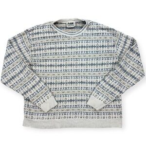 Vintage Northern‎ Reflections Sweater Women's XL White Nordic Fair Isle Knit 90s